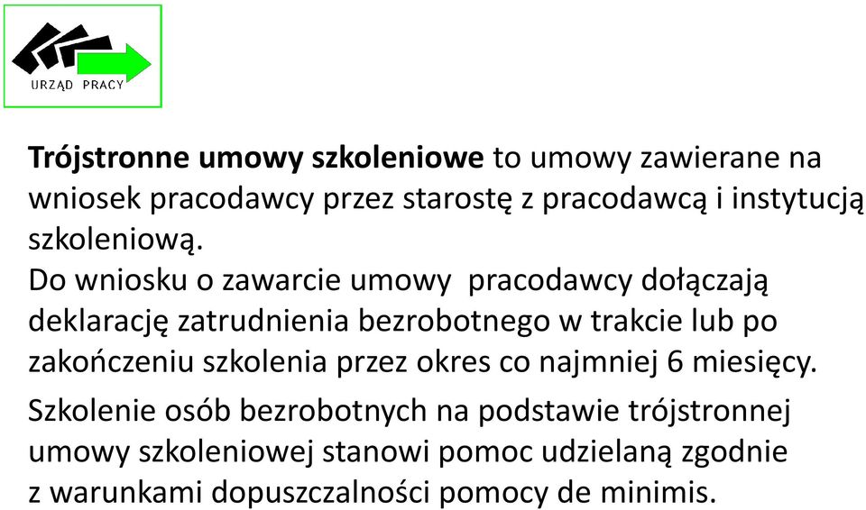 Do wniosku o zawarcie umowy pracodawcy dołączają deklarację zatrudnienia bezrobotnego w trakcie lub po