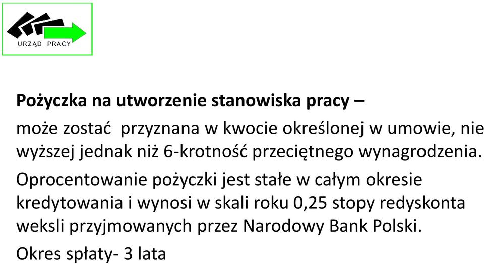 Oprocentowanie pożyczki jest stałe w całym okresie kredytowania i wynosi w skali