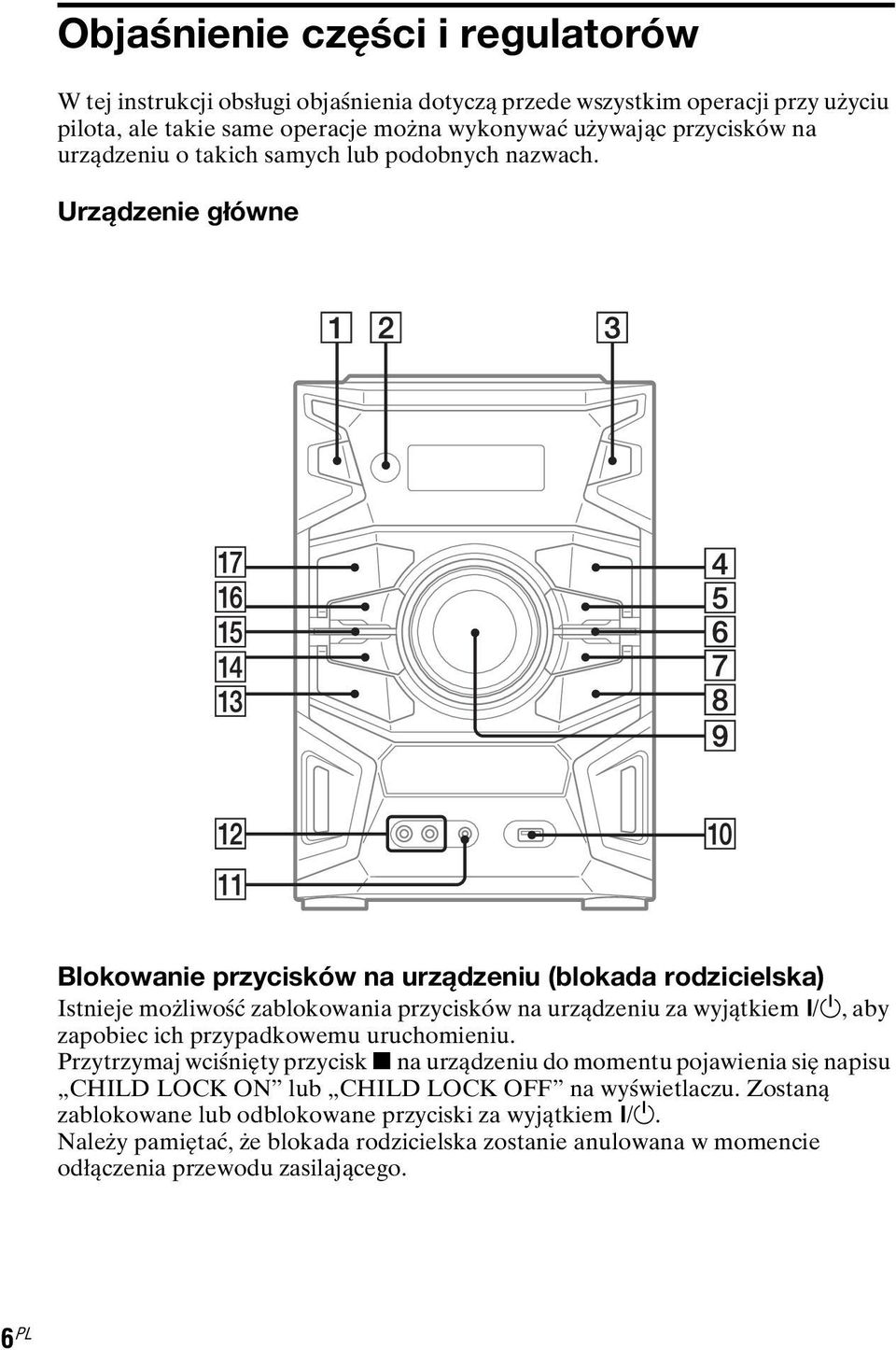 Urządzenie główne Blokowanie przycisków na urządzeniu (blokada rodzicielska) Istnieje możliwość zablokowania przycisków na urządzeniu za wyjątkiem?