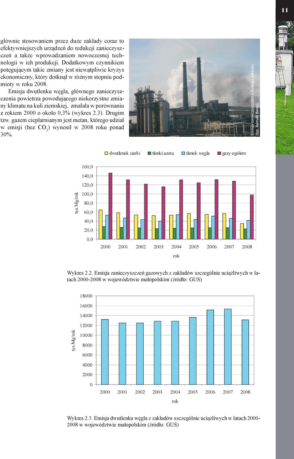 Emisja dwutlenku węgla, głównego zanieczyszczenia powietrza powodującego niekorzystne zmiany klimatu na kuli ziemskiej, zmalała w porównaniu z rokiem 2000 o około 0,3% (wykres 2.3). Drugim tzw.