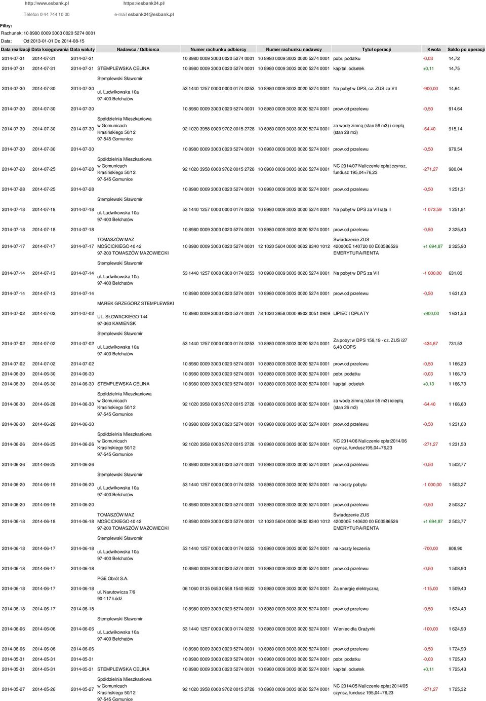 Tytuł operacji Kwota Saldo po operacji 2014-07-31 2014-07-31 2014-07-31 10 8980 0009 3003 0020 5274 0001 10 8980 0009 3003 0020 5274 0001 pobr.