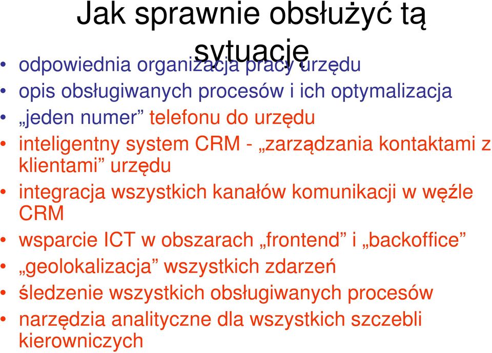 integracja wszystkich kanałów komunikacji w węźle CRM wsparcie ICT w obszarach frontend i backoffice