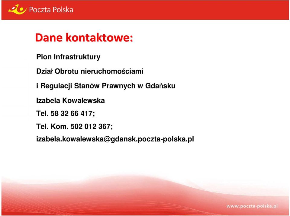 Gdańsku Izabela Kowalewska Tel. 58 32 66 417; Tel.