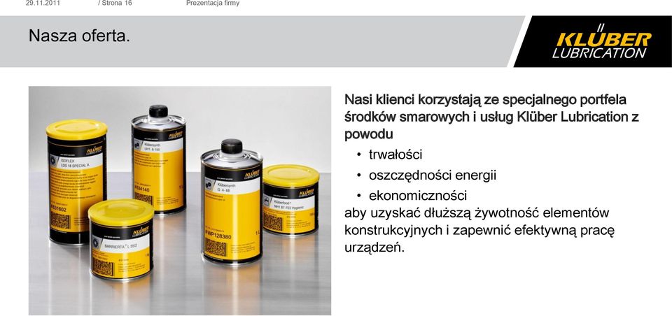 usług Klüber Lubrication z powodu trwałości oszczędności energii