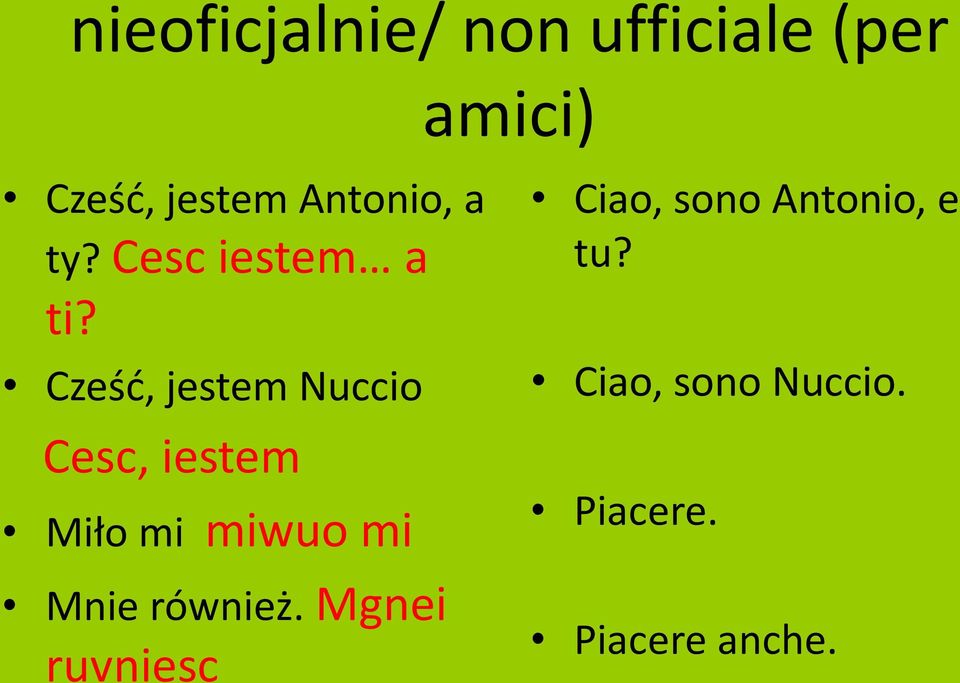 Cześć, jestem Nuccio Cesc, iestem Miło mi miwuo mi Mnie