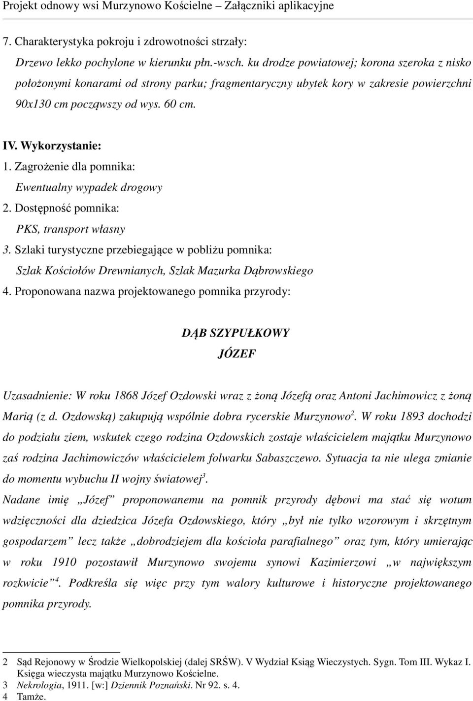 Zagrożenie dla pomnika: Ewentualny wypadek drogowy 2. Dostępność pomnika: PKS, transport własny 3.