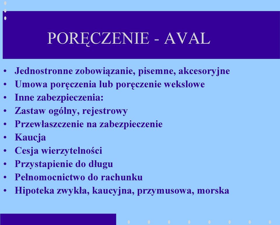 rejestrowy Przewłaszczenie na zabezpieczenie Kaucja Cesja wierzytelności