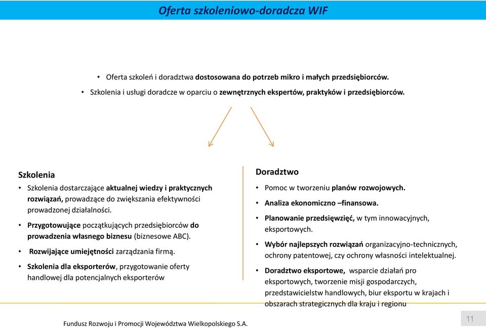 Szkolenia Szkolenia dostarczające aktualnej wiedzy i praktycznych rozwiązao, prowadzące do zwiększania efektywności prowadzonej działalności.