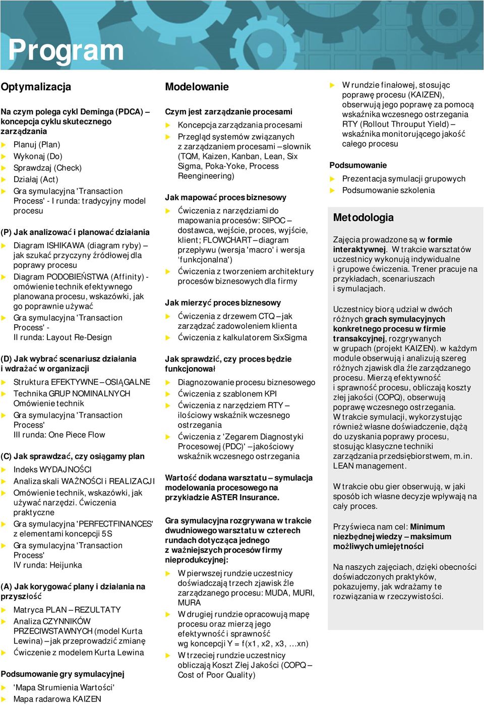 efektywnego planowana proces, wskazówki, jak go poprawnie żywać Gra symlacyjna 'Transaction Process' - II rnda: Layot Re-Design (D) Jak wybrać scenarisz działania i wdrażać w organizacji Strktra