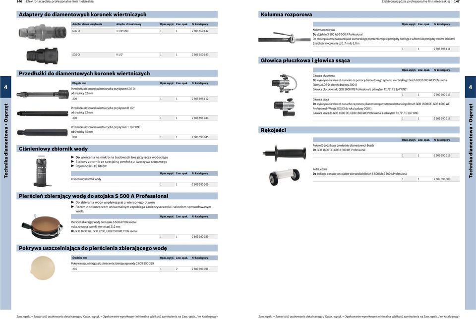 mocowania od 1,7 m do 3,0 m 1 1 2 608 598 111 Długość mm Przedłużka do koronek wiertniczych z przyłączem SDS-DI od średnicy 62 mm 300 1 1 2 608 598 112 Przedłużka do koronek wiertniczych z przyłączem