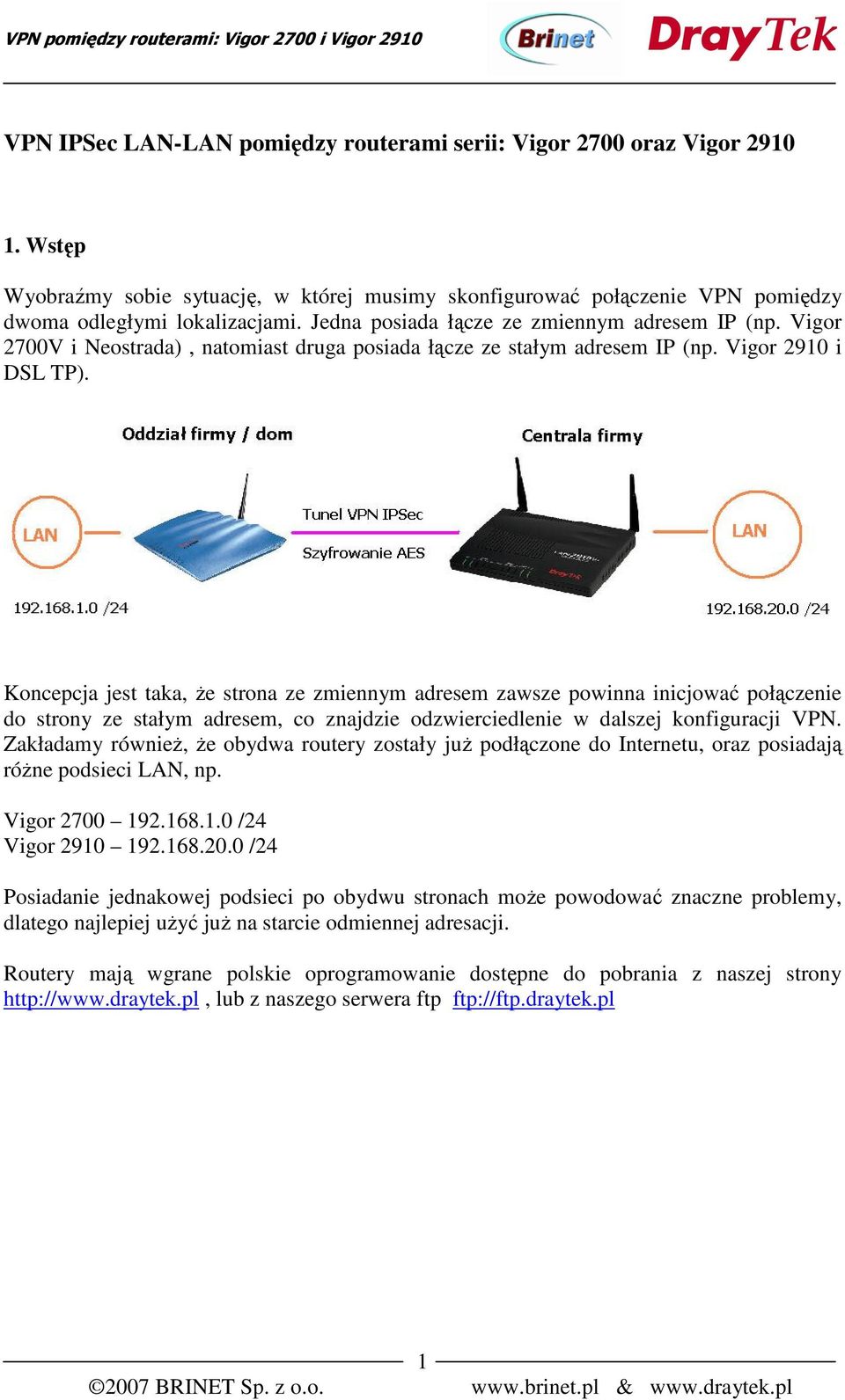 Koncepcja jest taka, że strona ze zmiennym adresem zawsze powinna inicjować połączenie do strony ze stałym adresem, co znajdzie odzwierciedlenie w dalszej konfiguracji VPN.