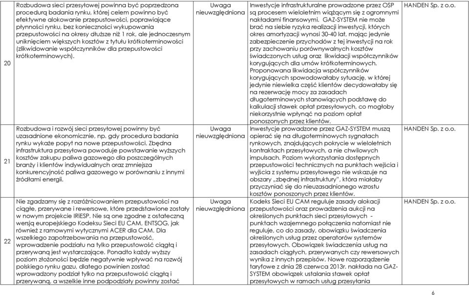 Rozbudowa i rozwój sieci przesyłowej powinny być uzasadnione ekonomicznie, np. gdy procedura badania rynku wykaże popyt na nowe przepustowości.