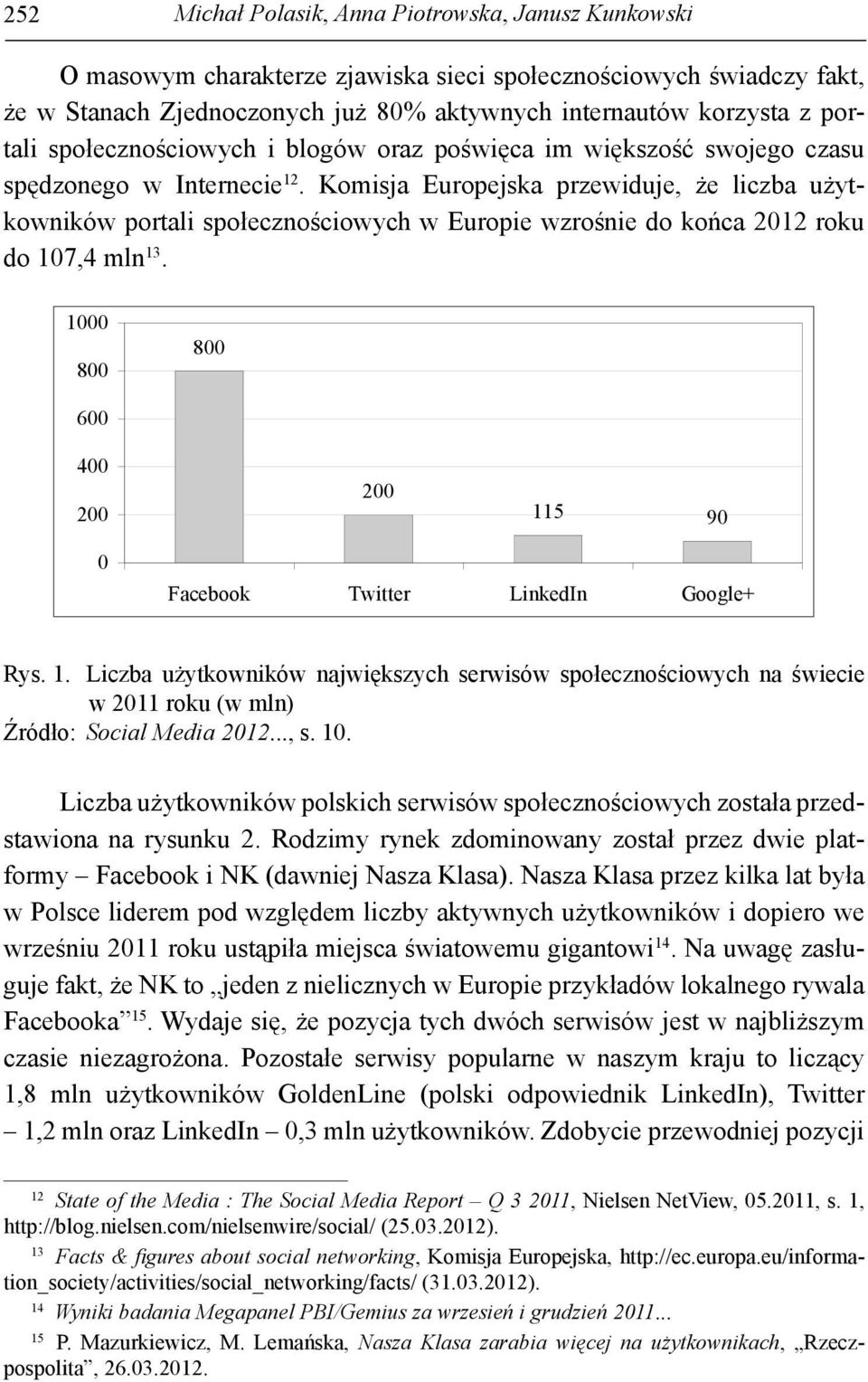 Komisja Europejska przewiduje, że liczba użytkowników portali społecznościowych w Europie wzrośnie do końca 2012 roku do 107,4 mln 13.