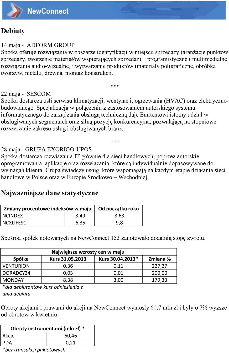 22 maja - SESCOM Spółka dostarcza usłi serwisu klimatyzacji, wentylacji, ogrzewania (HVAC) oraz elektrycznobudowlanego.