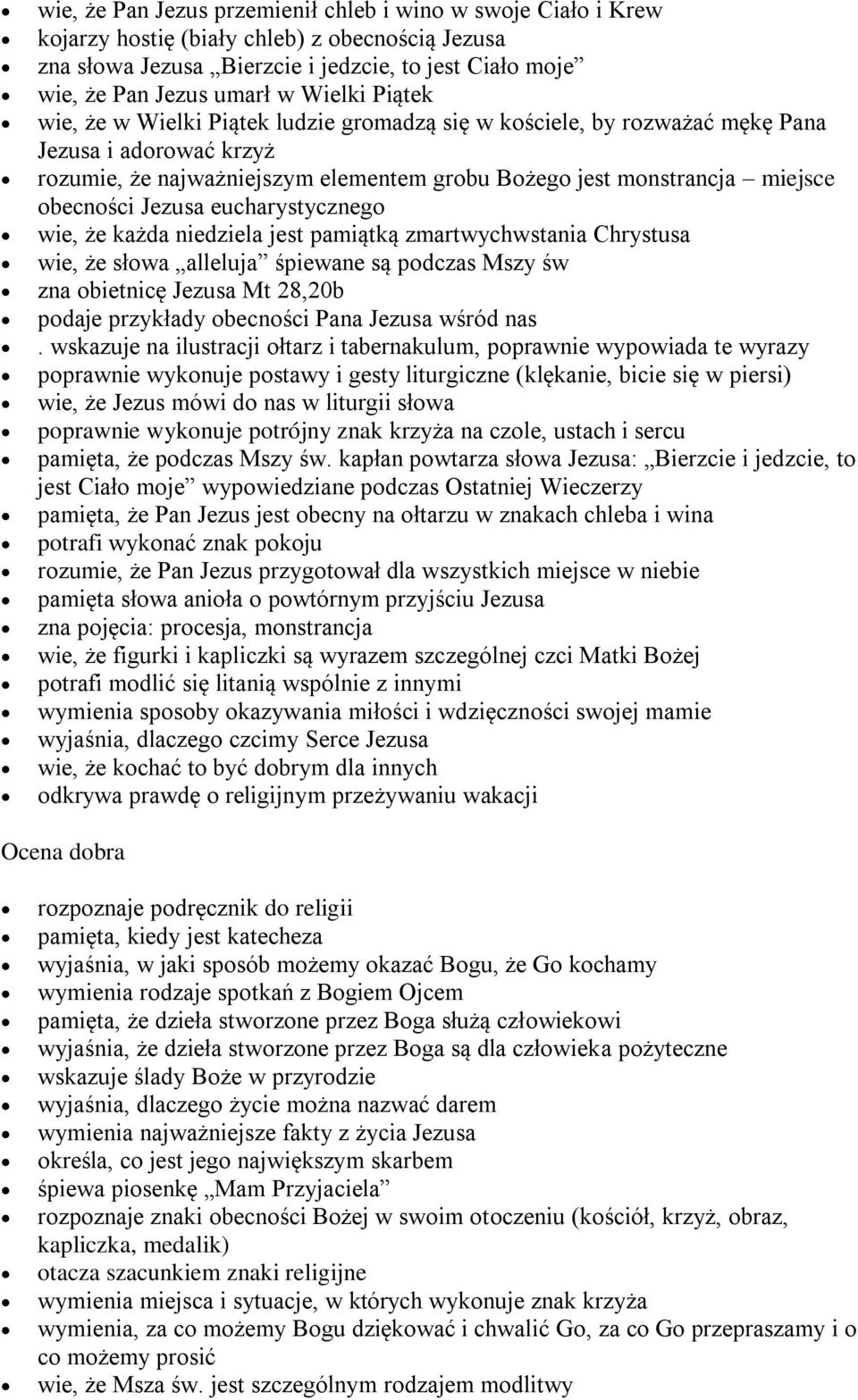 obecności Jezusa eucharystycznego wie, że każda niedziela jest pamiątką zmartwychwstania Chrystusa wie, że słowa alleluja śpiewane są podczas Mszy św zna obietnicę Jezusa Mt 28,20b podaje przykłady