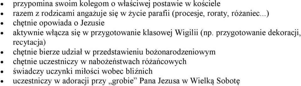 przygotowanie dekoracji, recytacja) chętnie bierze udział w przedstawieniu bożonarodzeniowym chętnie uczestniczy w