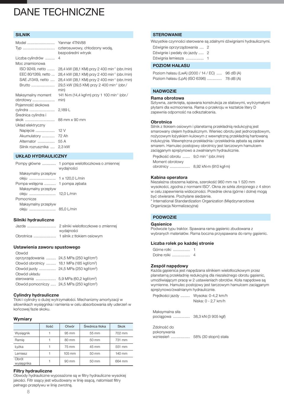 / in) Maksyalny oent obrotowy... 141 N (14,4 kgf ) przy 1 100 in -1 (obr./ in) Pojeność skokowa cylindra... 2,189 L Średnica cylindra i skok... 88 x 90 Układ elektryczny Napięcie... 12 V Akuulatory.