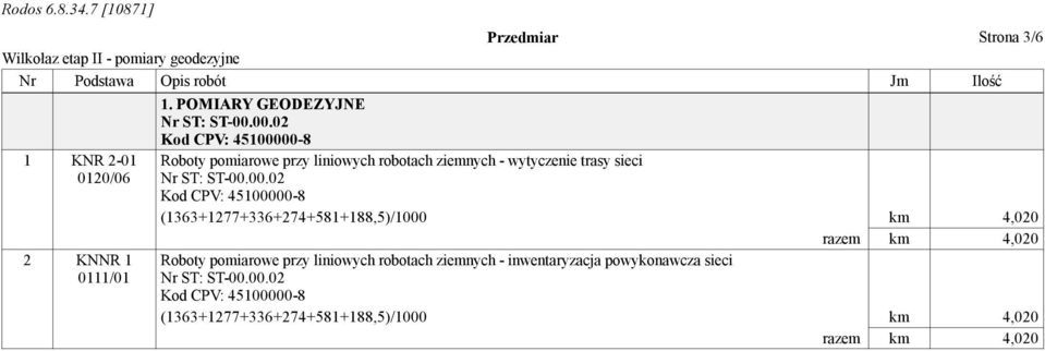 00.02 Kod CPV: 45100000-8 Roboty pomiarowe przy liniowych robotach ziemnych - wytyczenie trasy sieci Nr ST: ST-00.00.02 Kod CPV: