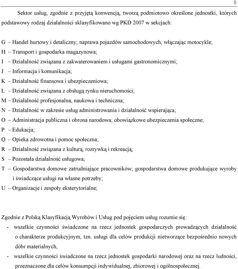 Działalność finansowa i ubezpieczeniowa; L Działalność związana z obsługą rynku nieruchomości; M Działalność profesjonalna, naukowa i techniczna; N Działalność w zakresie usług administrowania i