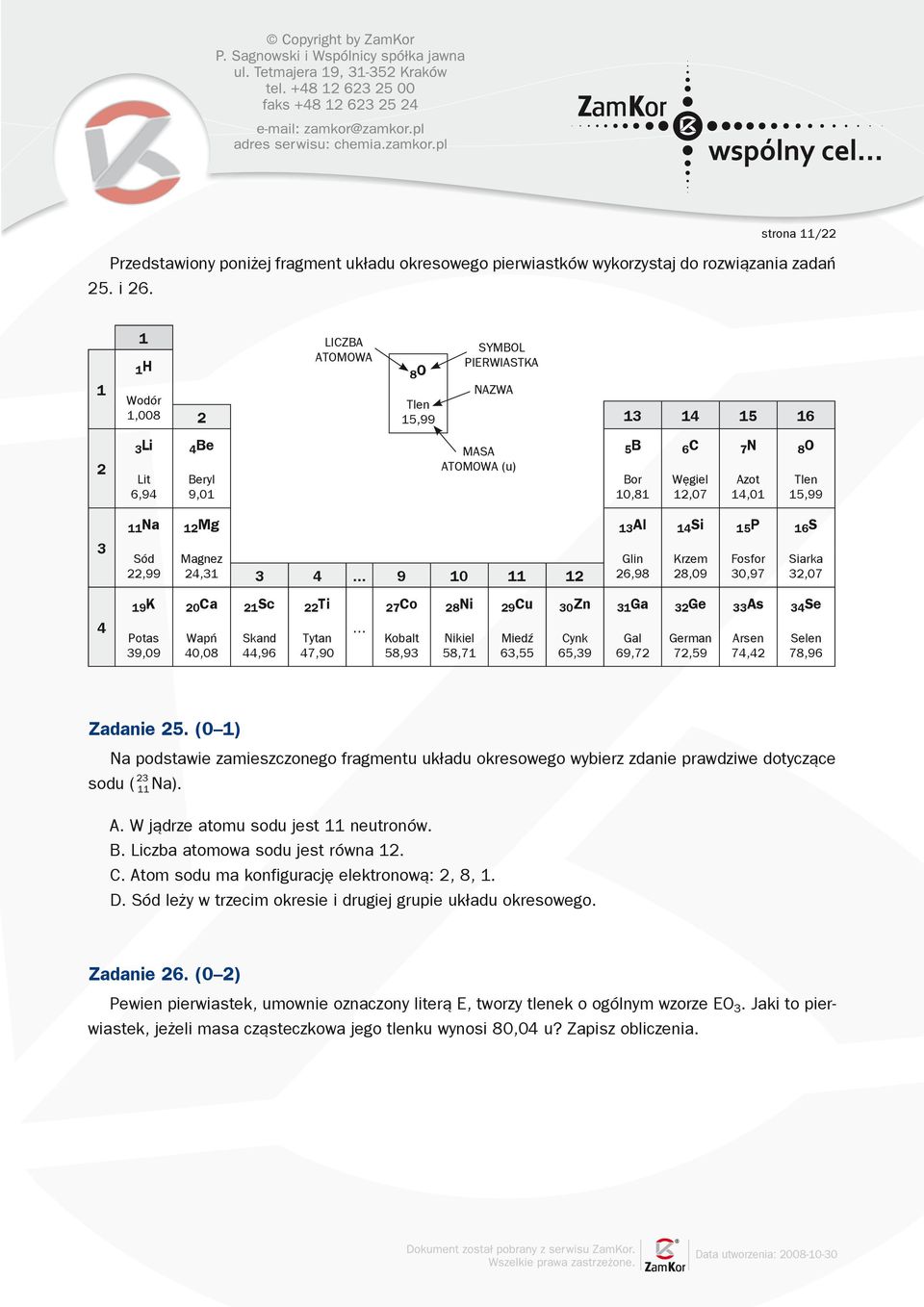 Sód 22,99 12Mg Magnez 24,31 3 4... 9 10 11 12 13Al Glin 26,98 14Si Krzem 28,09 15P Fosfor 30,97 16S Siarka 32,07 4 19K Potas 39,09 20Ca Wapń 40,08 21Sc Skand 44,96 22Ti Tytan 47,90.