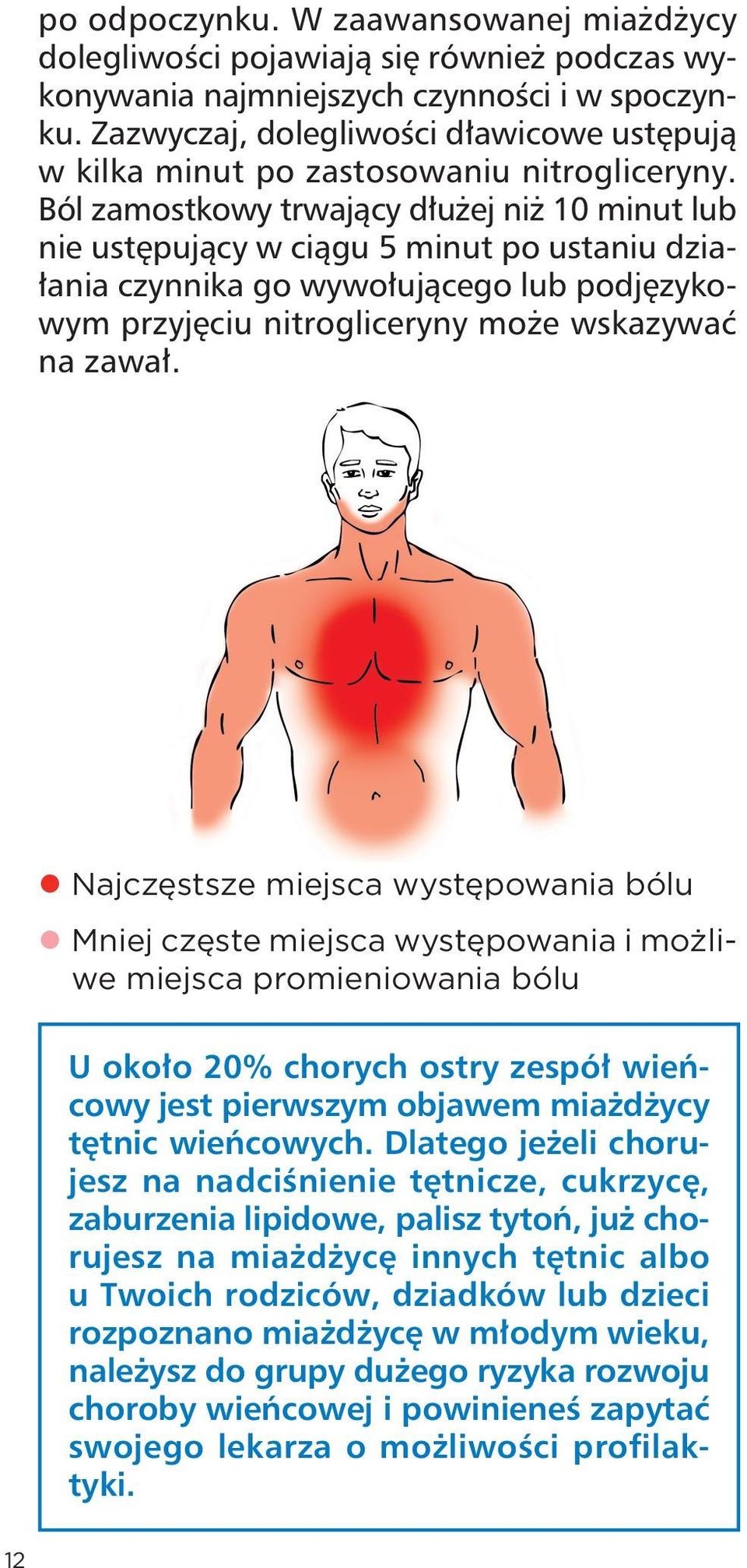 Ból zamostkowy trwający dłużej niż 10 minut lub nie ustępujący w ciągu 5 minut po ustaniu działania czynnika go wywołującego lub podjęzykowym przyjęciu nitrogliceryny może wskazywać na zawał.