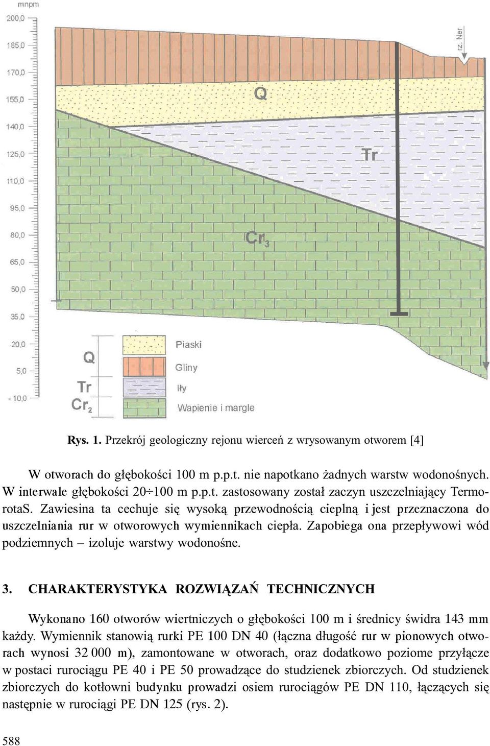 CHARAKTERYSTYKA ROZWI ZAÑ TECHNICZNYCH Wykonano 160 otworów wiertniczych o g³êbokoœci 100 m i œrednicy œwidra 143 mm ka dy.