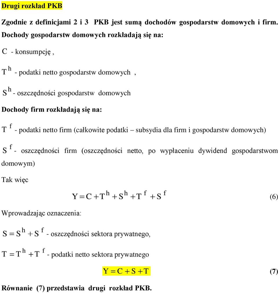 Dochody frm rozładają sę a: T f - poda eo frm całowe poda subsyda dla frm gospodarsw domowych S f - oszczędośc frm oszczędośc eo, po