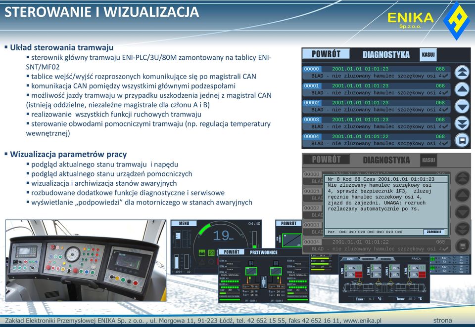 realizowanie wszystkich funkcji ruchowych tramwaju sterowanie obwodami pomocniczymi tramwaju (np.