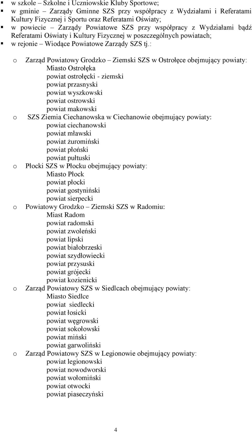 : o o o o o o Zarząd Powiatowy Grodzko Ziemski SZS w Ostrołęce obejmujący powiaty: Miasto Ostrołęka powiat ostrołęcki - ziemski powiat przasnyski powiat wyszkowski powiat ostrowski powiat makowski