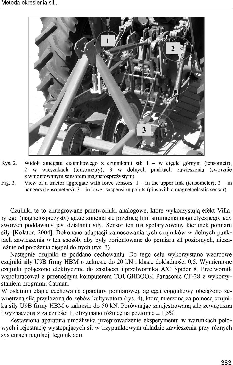 w wieszakach (tensometry); 3 w dolnych punktach zawieszenia (sworznie z wmontowanym sensorem magnetosprężystym) Fig. 2.