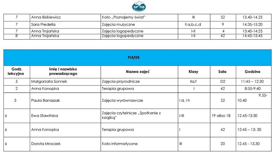 Zajęcia przyrodnicze a,f D2 11: 12:0 