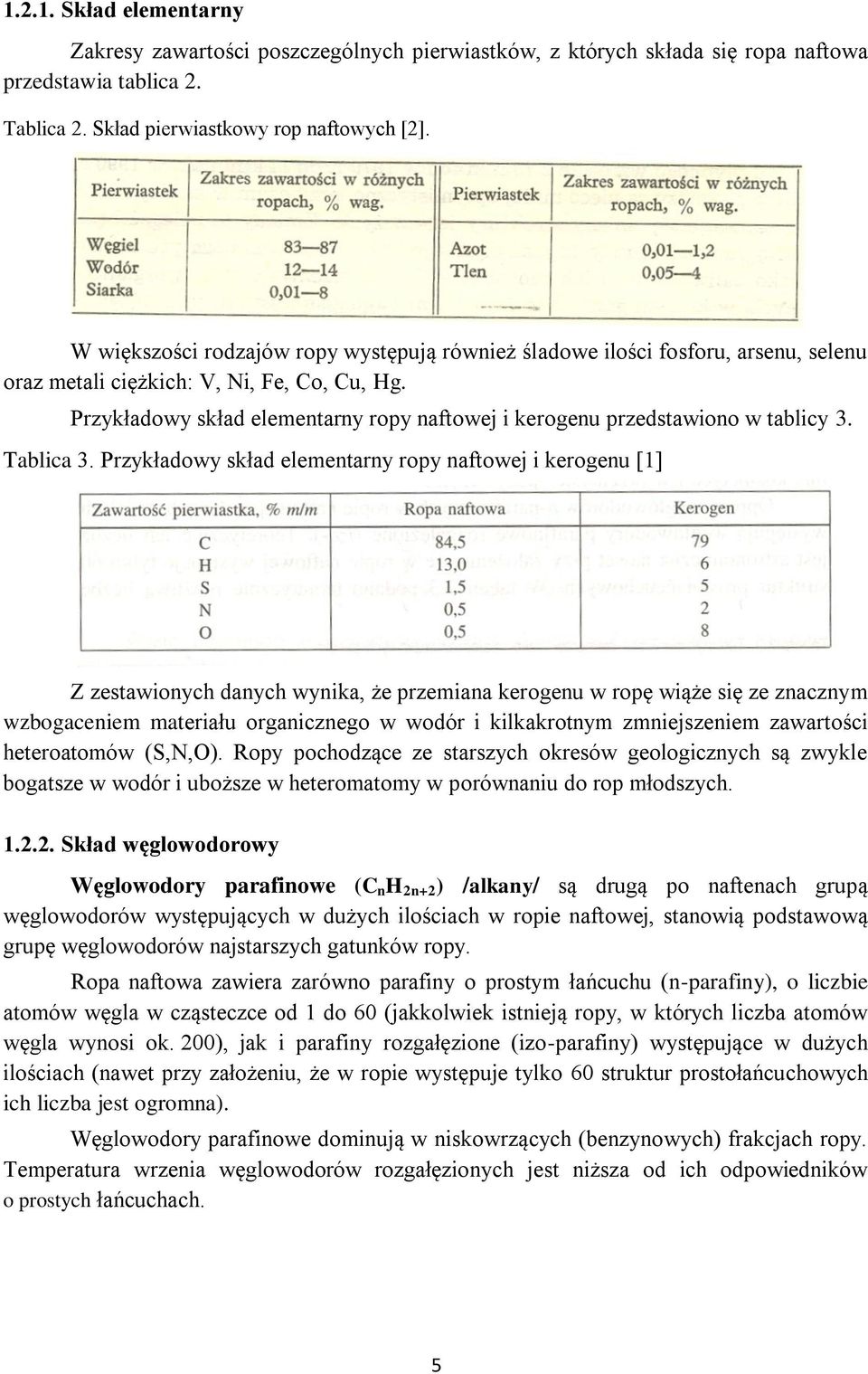 Przykładowy skład elementarny ropy naftowej i kerogenu przedstawiono w tablicy 3. Tablica 3.