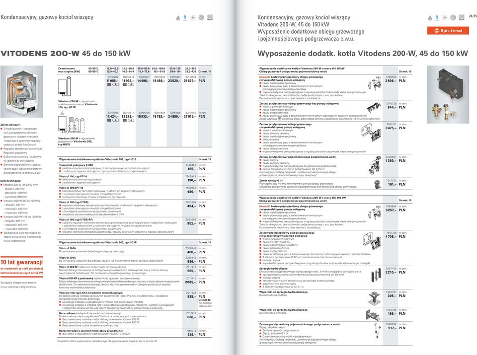 mat. 15 yposażenie dodatkowe kotłów Vitodens 200- o mocy 45 i 60 k Obieg grzewczy i podgrzewacz pojemnościowy wody Z modulowanym i wspomaganym wentylatorowo palnikiem gazowym z układem mieszania