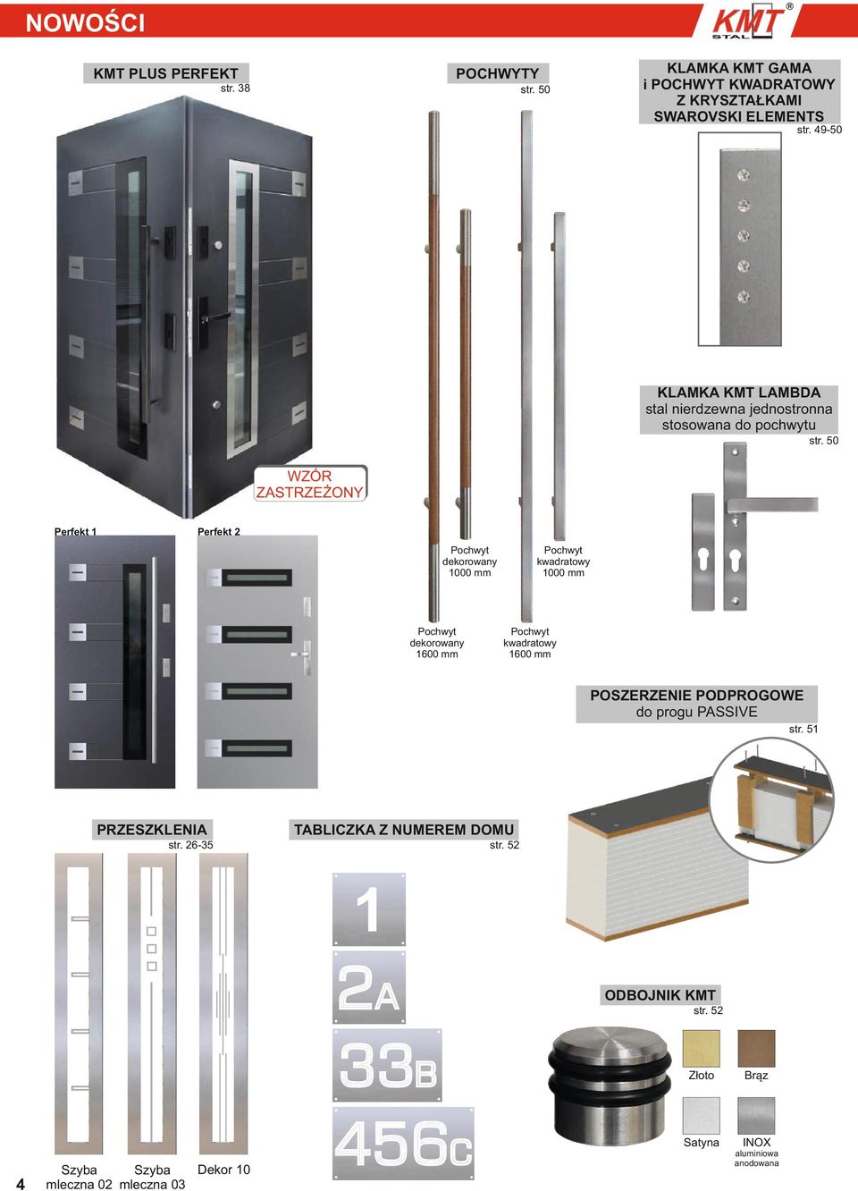 50 WZÓR ZASTRZŻONY Perfekt 1 Perfekt 2 Pochwyt dekorowany 1000 mm Pochwyt dekorowany 1600 mm Pochwyt kwadratowy 1000 mm Pochwyt