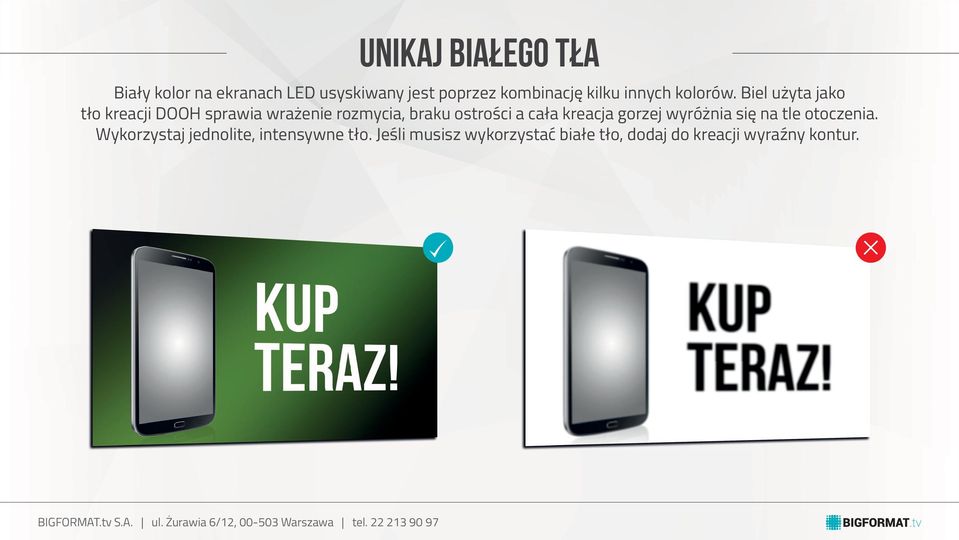 Biel użyta jako tło kreacji DOOH sprawia wrażenie rozmycia, braku ostrości a cała