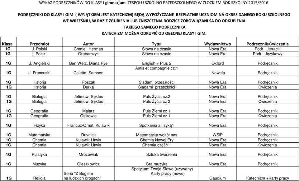 Polski Chmiel Herman Słowa na czasie Nowa Era Podr. Literacki 1G j. Polski Grabarczyk Słowa na czasie Nowa Era Podr. Językowy 1G J.