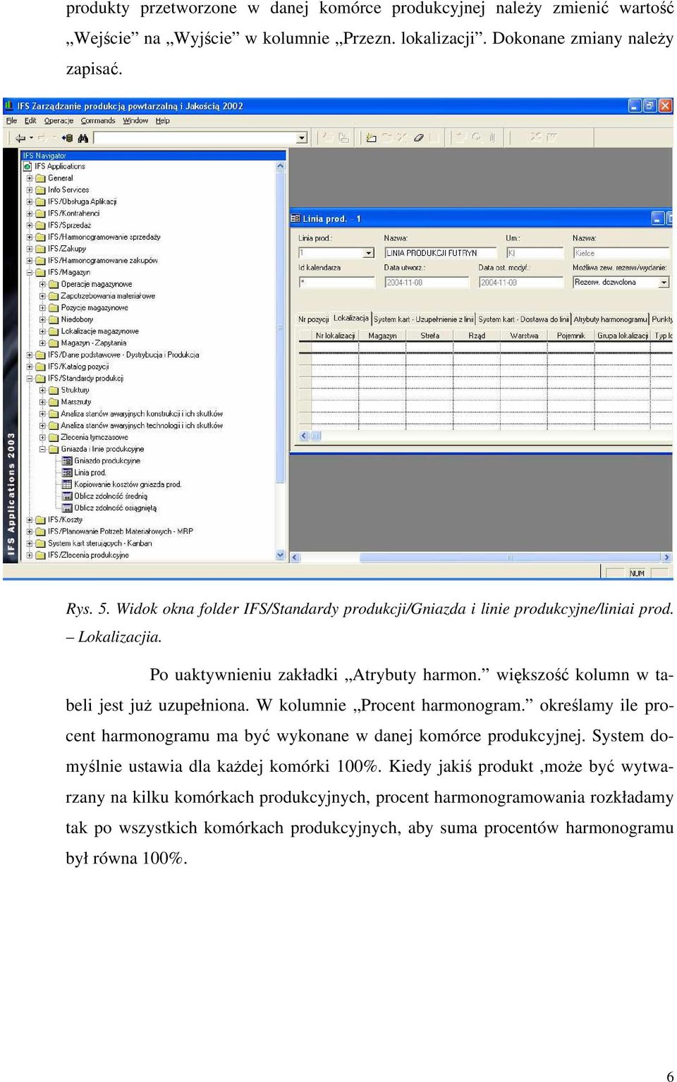 większość kolumn w tabeli jest już uzupełniona. W kolumnie Procent harmonogram. określamy ile procent harmonogramu ma być wykonane w danej komórce produkcyjnej.