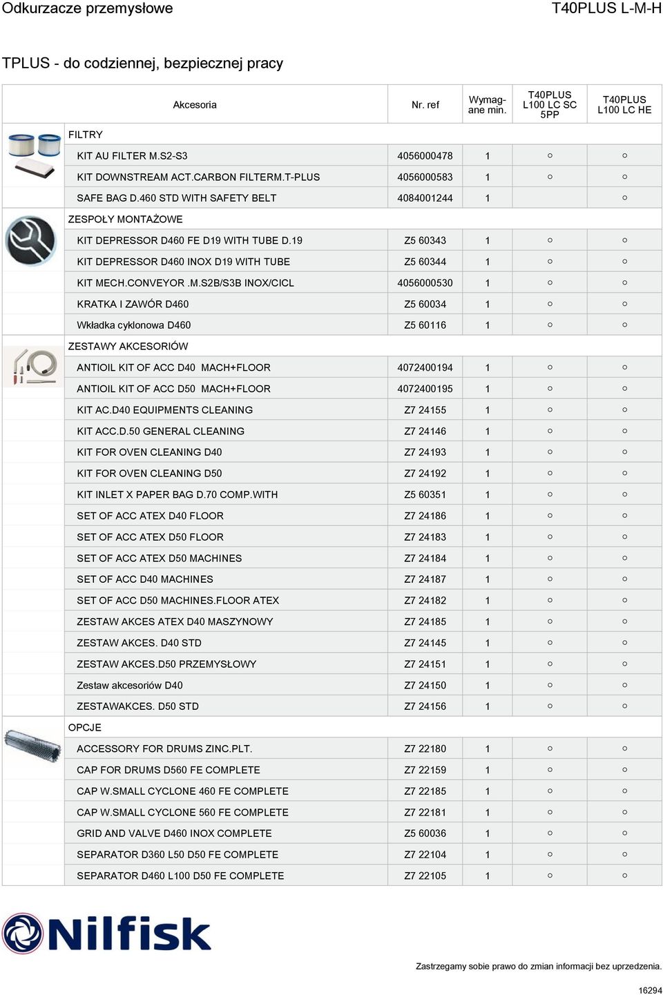 NTAŻOWE KIT DEPRESSOR D460 FE D19 WITH TUBE D.19 Z5 60343 1 KIT DEPRESSOR D460 INOX D19 WITH TUBE Z5 60344 1 KIT ME