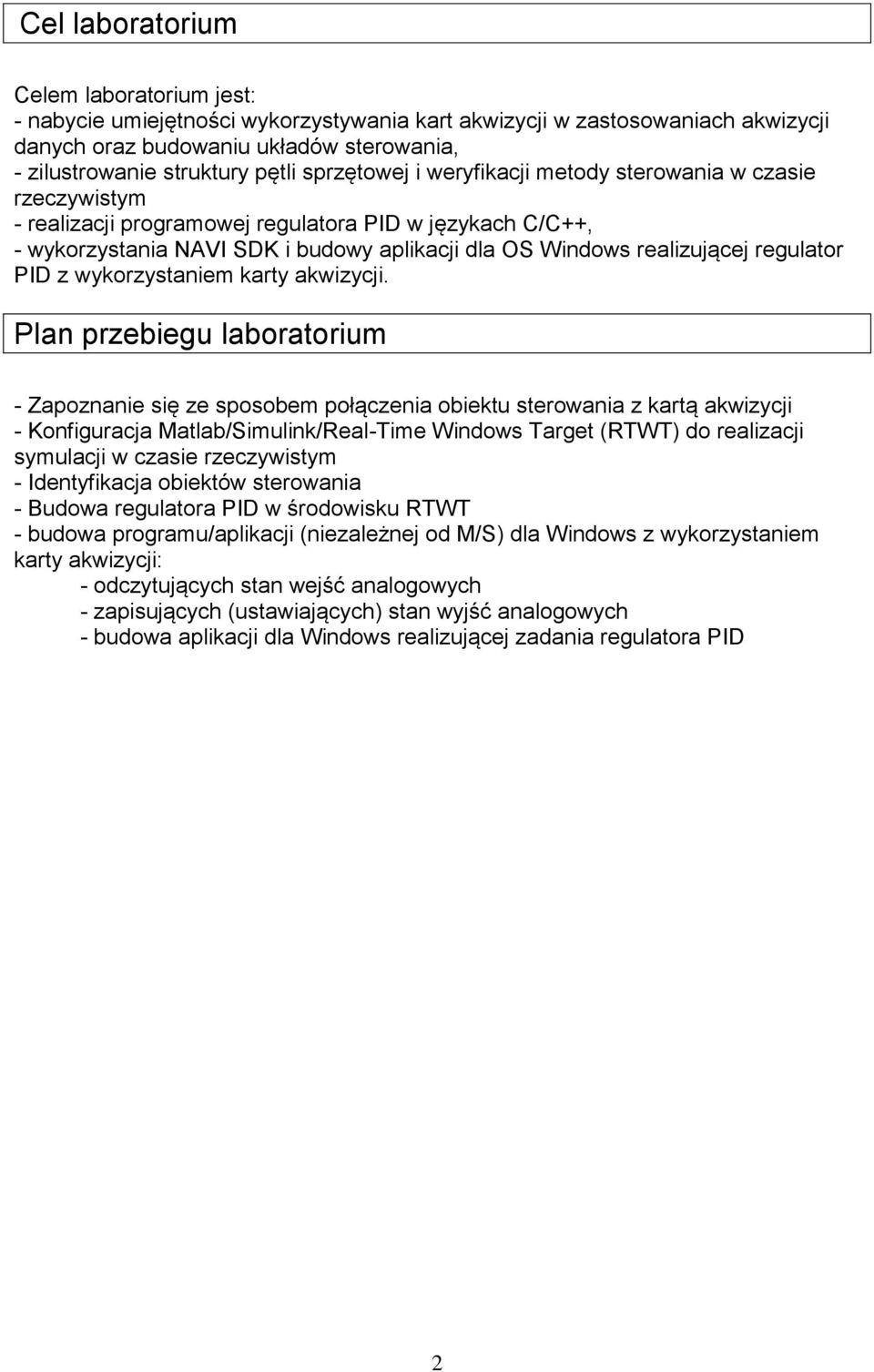 regulator PID z wykorzystaniem karty akwizycji.