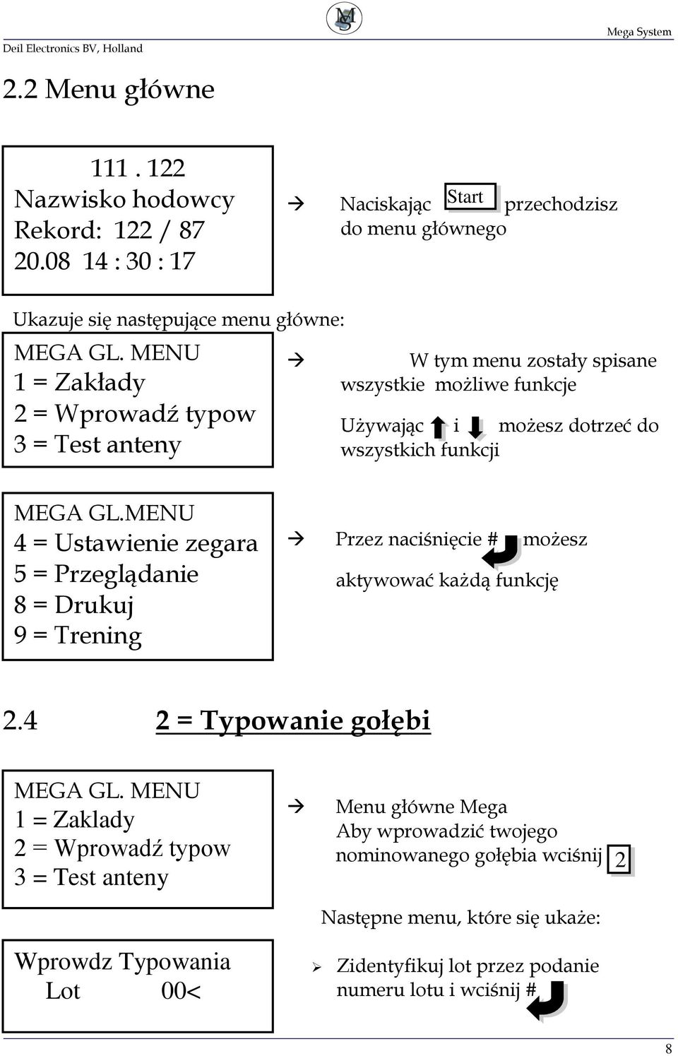 wszystkie możliwe funkcje Używając i możesz dotrzeć do wszystkich funkcji MEGA GL.