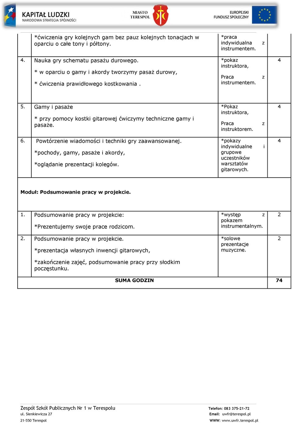 *Poka instruktora, Praca instruktorem. 6. Powtórenie wiadomości i techniki gry aawansowanej. *pochody, gamy, pasaże i akordy, *oglądanie preentacji kolegów.