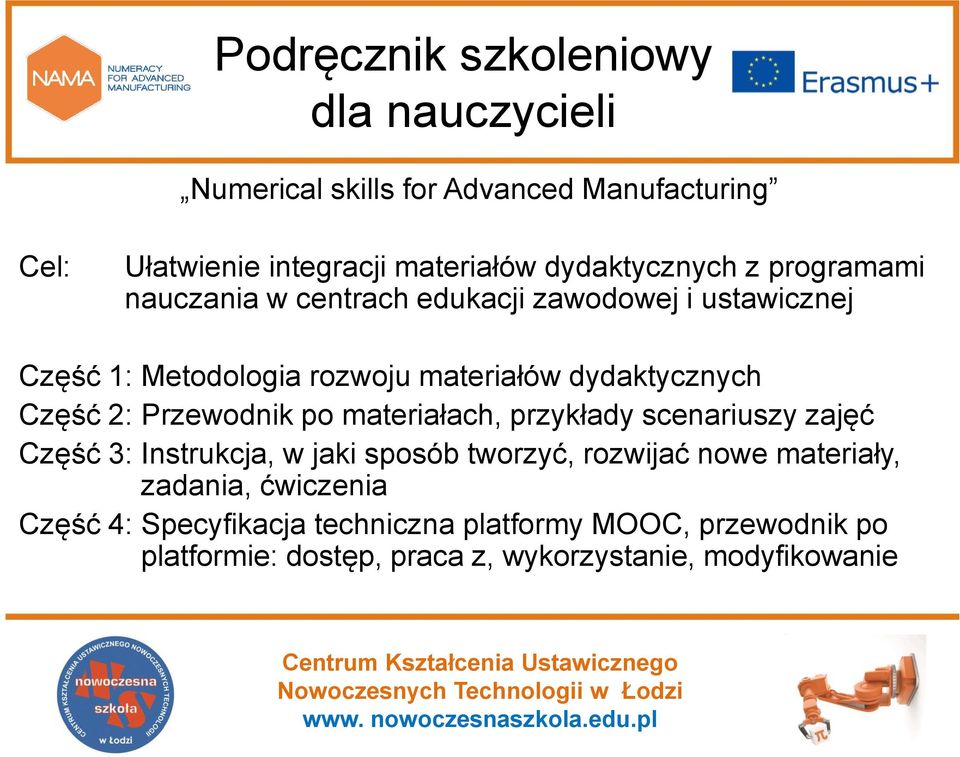 dydaktycznych Część 2: Przewodnik po materiałach, przykłady scenariuszy zajęć Część 3: Instrukcja, w jaki sposób tworzyć, rozwijać