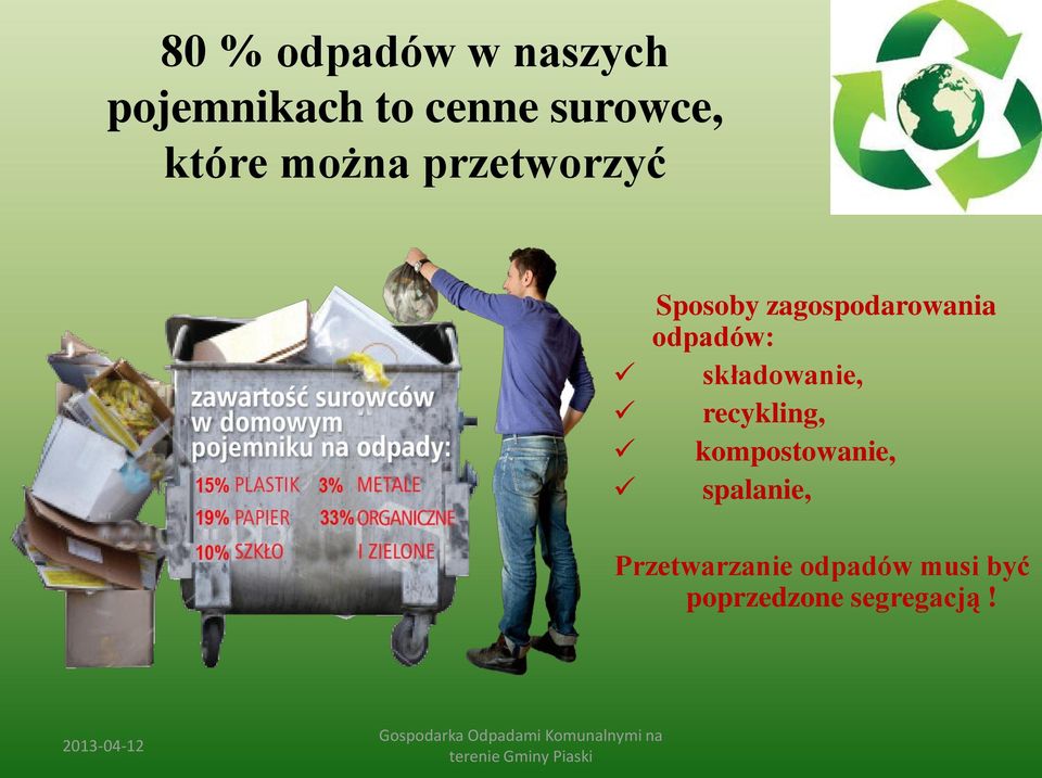 odpadów: składowanie, recykling, kompostowanie,