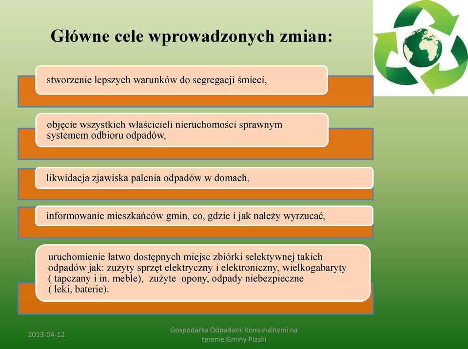 gmin, co, gdzie i jak należy wyrzucać, uruchomienie łatwo dostępnych miejsc zbiórki selektywnej takich odpadów jak: