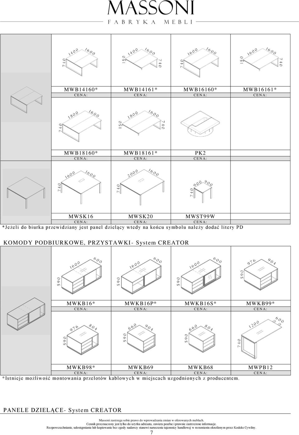 PD KOMODY PODBIURKOWE, PRZYSTAWKI - System CREATOR MWKB16* MWKB16P* MWKB16S* MWKB99* MWKB98* MWKB69 MWKB68 MWPB12 *