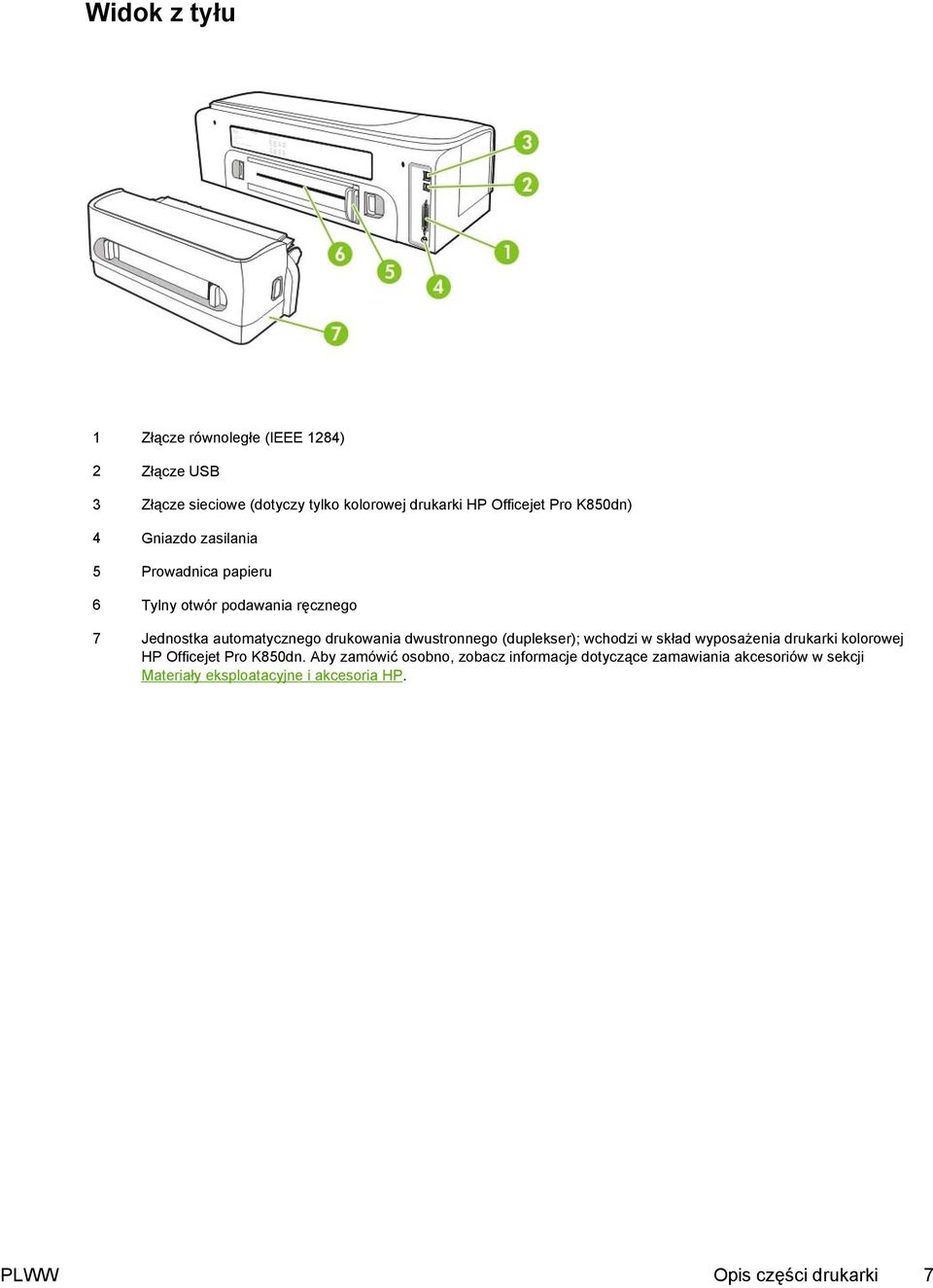 drukowania dwustronnego (duplekser); wchodzi w skład wyposażenia drukarki kolorowej HP Officejet Pro K850dn.