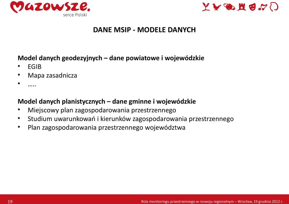 . Model danych planistycznych dane gminne i wojewódzkie Miejscowy plan