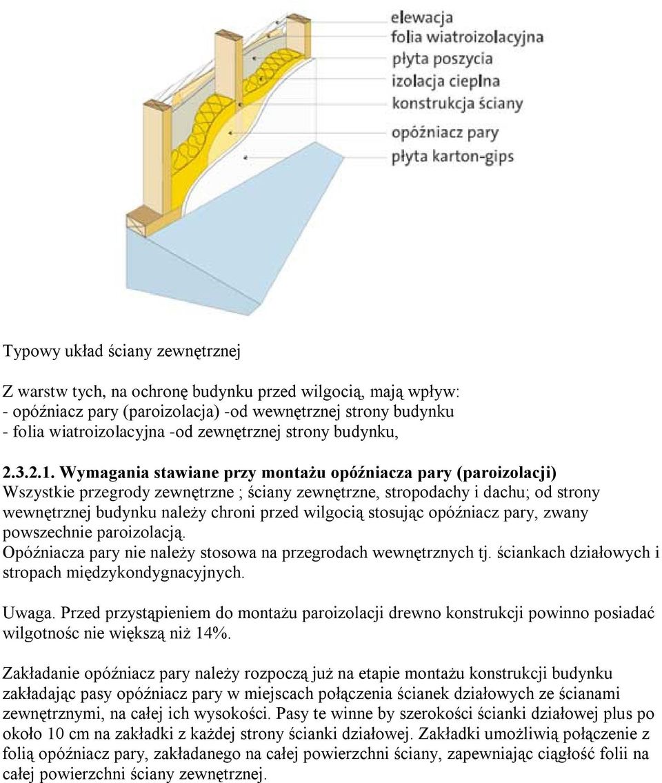 Wymagania stawiane przy montażu opóźniacza pary (paroizolacji) Wszystkie przegrody zewnętrzne ; ściany zewnętrzne, stropodachy i dachu; od strony wewnętrznej budynku należy chroni przed wilgocią