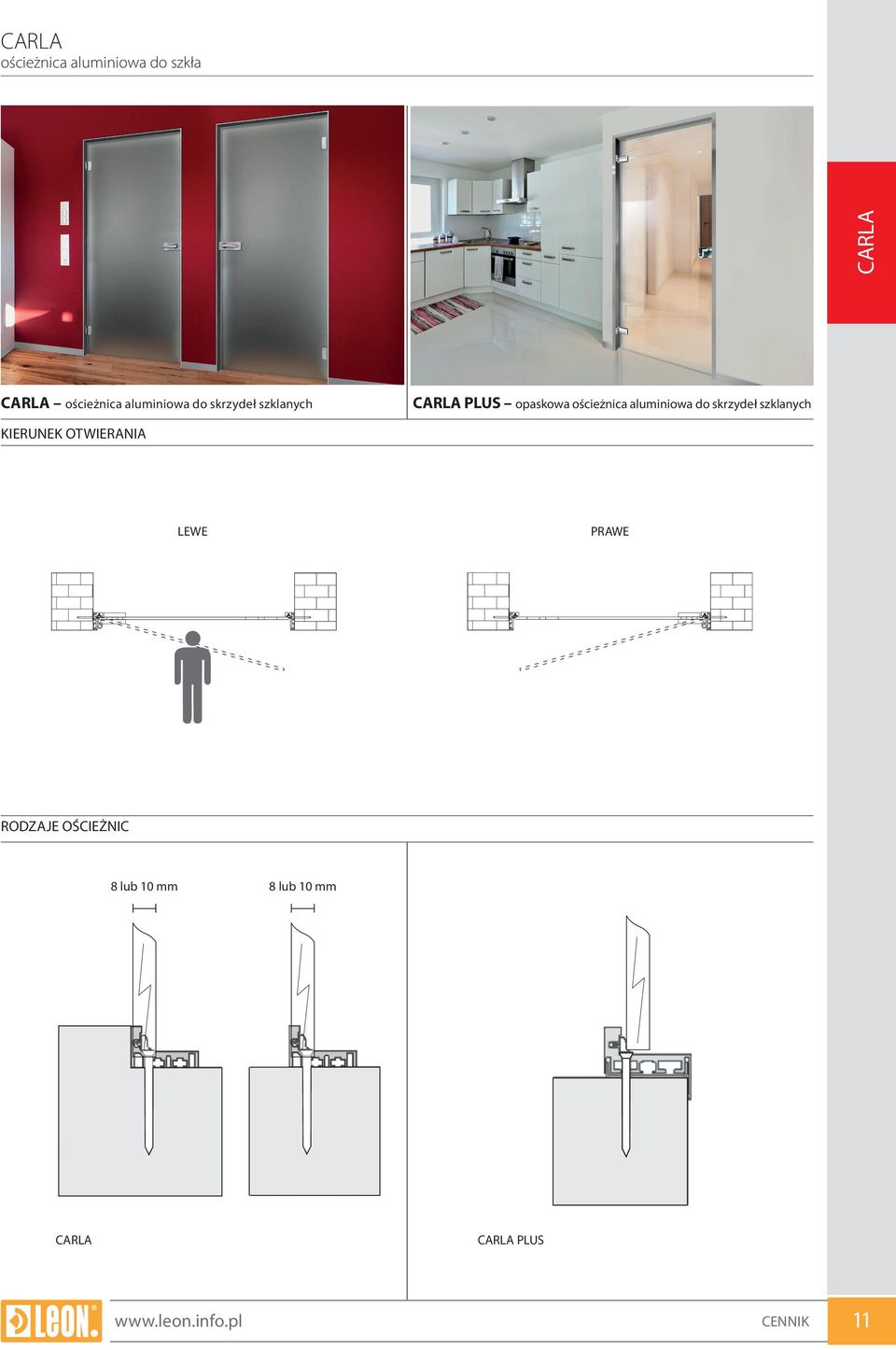 ościeżnica aluminiowa do skrzydeł szklanych KIERUNEK