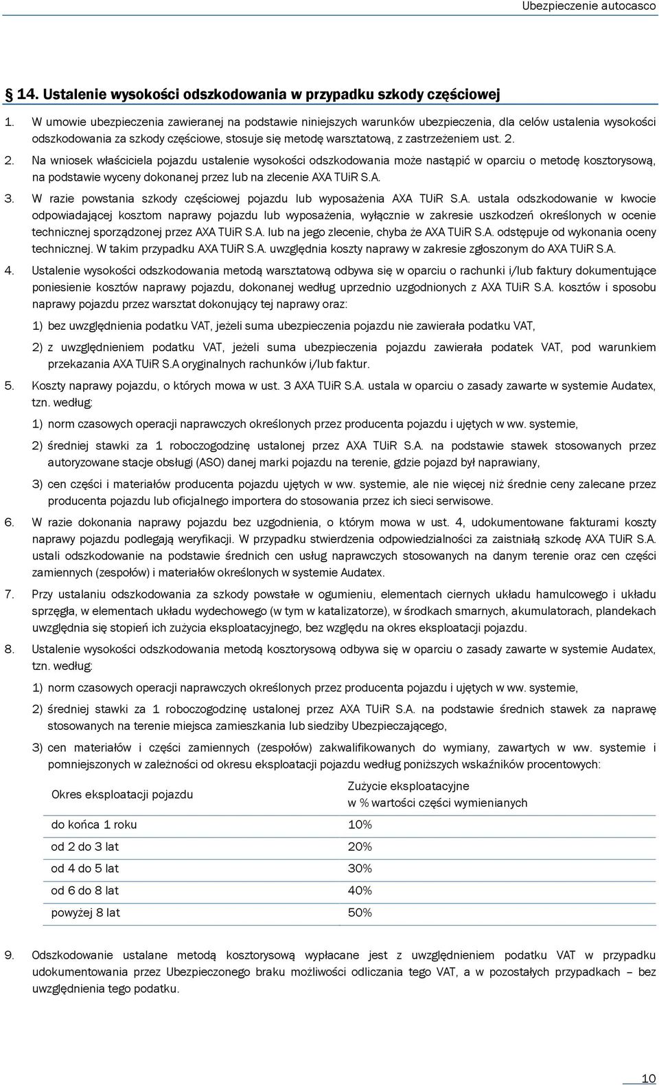 2. 2. Na wniosek właściciela pojazdu ustalenie wysokości odszkodowania może nastąpić w oparciu o metodę kosztorysową, na podstawie wyceny dokonanej przez lub na zlecenie AXA TUiR S.A. 3.